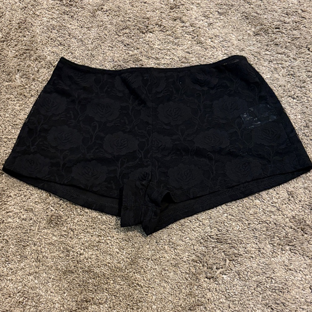 Black Floral Lace Micro Shorts